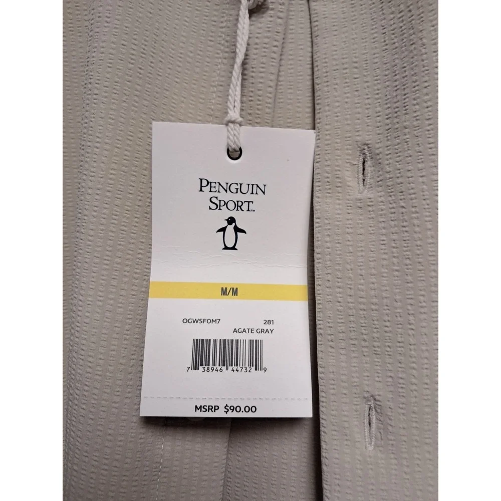 Mens Penguin Sport Agate Gray Short‎ Sleeve Shirt. NWT. Size Med. Small Hole... - Picture 4 of 11